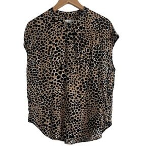 WAREHOUSE Leopard Print Cap Sleeve Button Blouse
